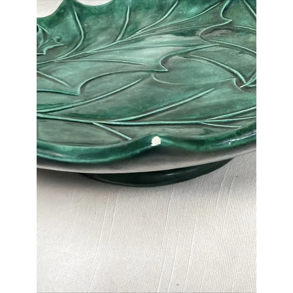 Vintage Christmas Holly Leaf Pedestal Cake Candle Centerpiece‎ Holland Mold 1975